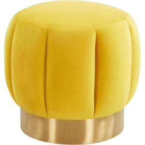 SAFAVIEH Couture Collection Maxine Glam Light Brown/Gold Channel Tufted Upholstered Ottoman (Fully Assembled)(Marigold)