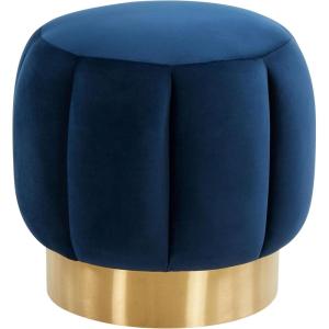 SAFAVIEH Couture Collection Maxine Glam Light Brown/Gold Channel Tufted Upholstered Ottoman (Fully Assembled)(Navy)