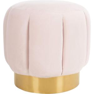 SAFAVIEH Couture Collection Maxine Glam Light Brown/Gold Channel Tufted Upholstered Ottoman (Fully Assembled)(Pink / Gold)
