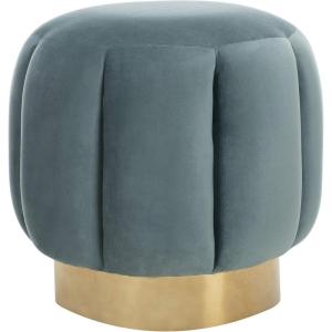 SAFAVIEH Couture Collection Maxine Glam Light Brown/Gold Channel Tufted Upholstered Ottoman (Fully Assembled)(Seafoam / Gold)