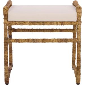 SAFAVIEH Home Collection – Iveliz Natural & White Woven Accent Ottoman Stool with Cushion, Fully Assembled (OTT6504A)(Dark Natural/White)