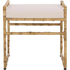 SAFAVIEH Home Collection – Iveliz Natural & White Woven Accent Ottoman Stool with Cushion, Fully Assembled (OTT6504A)(Light Natural/White)