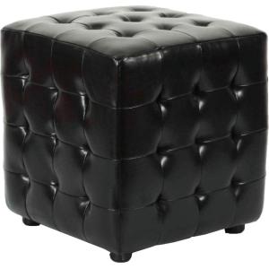 SAFAVIEH Home Collection – Kristof Black Faux Leather Tufted Ottoman Footrest, Compact Cube Design, Fully Assembled (HUD4024B)(Black)
