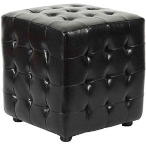 SAFAVIEH Home Collection – Kristof Black Faux Leather Tufted Ottoman Footrest, Compact Cube Design, Fully Assembled (HUD4024B)(Brown)