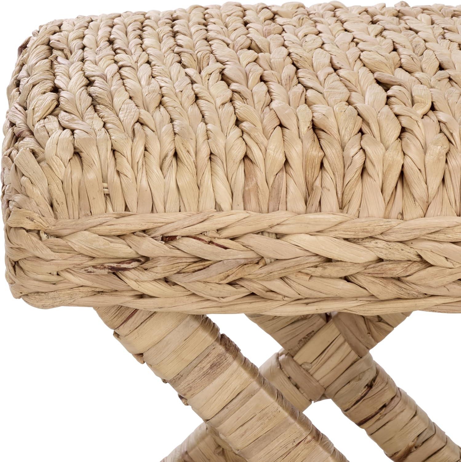 image:imageSAFAVIEH Home Collection Posey Natural Woven Ottoman with XFrame Base Accent Footrest Seat Fully Assembled OTT6502ANatural