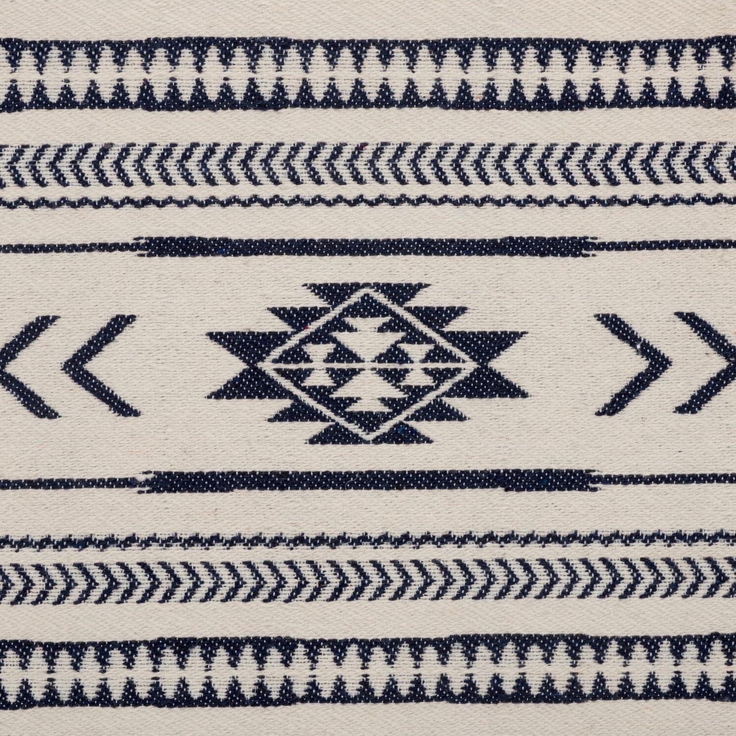 image:imageSAFAVIEH Home Collection Ute Boho Tribal Navy amp White Upholstered Cushion Ottoman with Natural Wood Frame Footrest Accent Seat Fully Assembled OTT3700ANavy WhiteNatural
