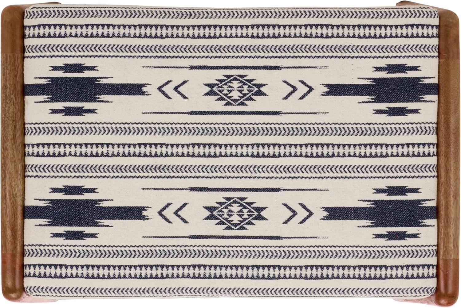image:imageSAFAVIEH Home Collection Ute Boho Tribal Navy amp White Upholstered Cushion Ottoman with Natural Wood Frame Footrest Accent Seat Fully Assembled OTT3700ANavy WhiteNatural