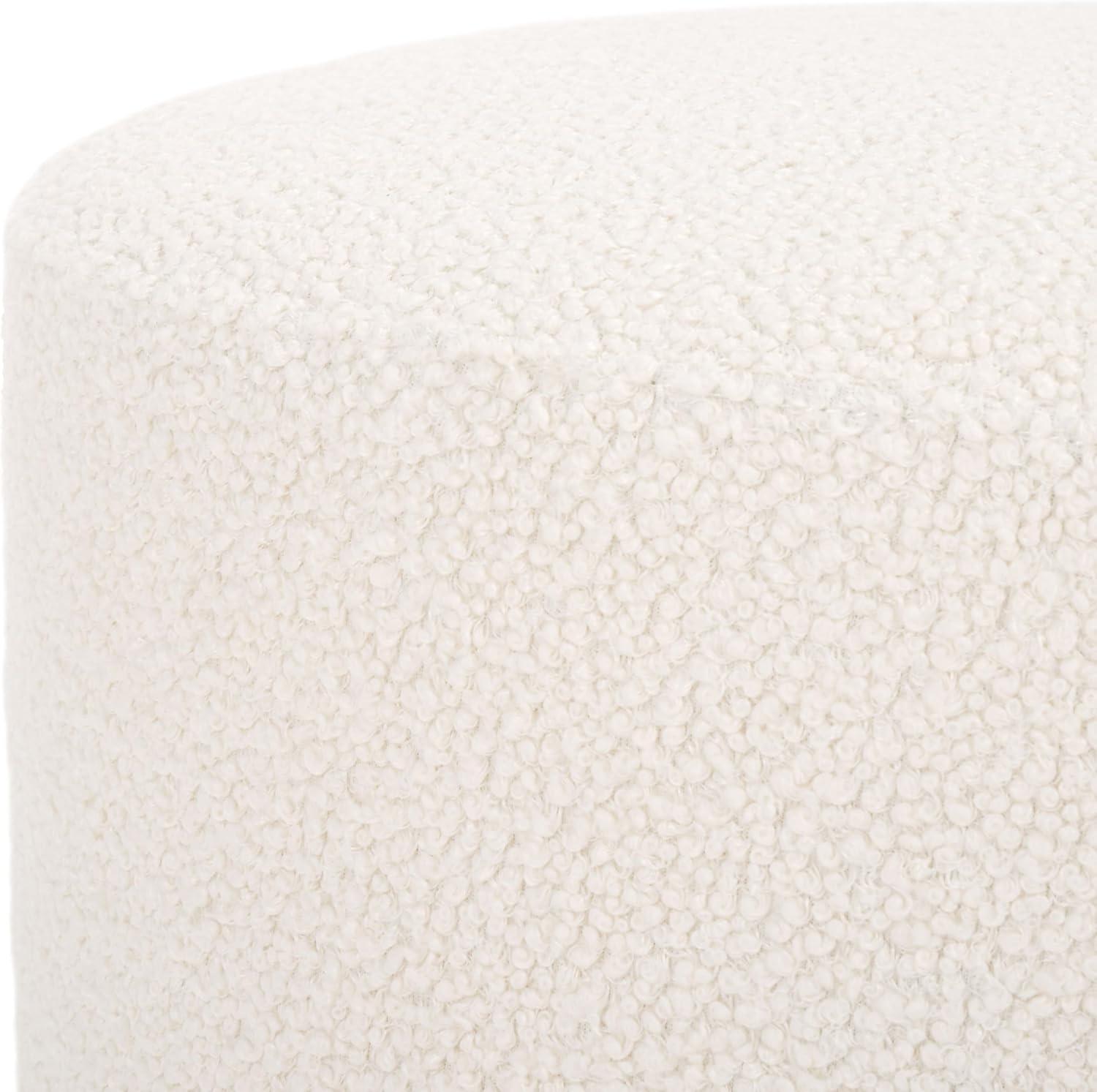 image:imageSAFAVIEH Home Collection Alistair OffWhite BoucleBlack Solid Wood Round Ottoman Fully AssembledOff WhiteBlack