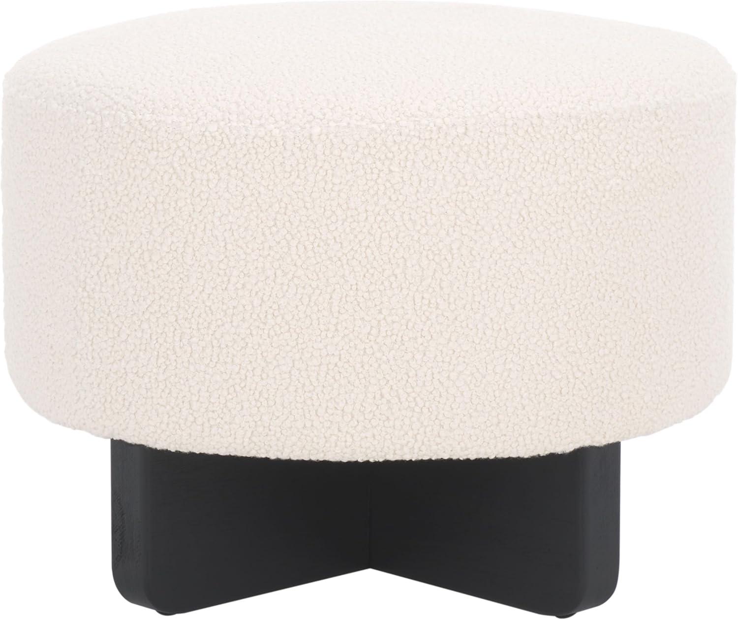 image:imageSAFAVIEH Home Collection Alistair OffWhite BoucleBlack Solid Wood Round Ottoman Fully AssembledOff WhiteBlack
