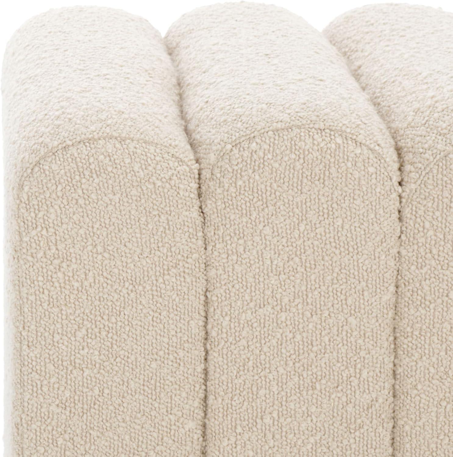 image:imageSAFAVIEH Home Collection Joseph Brown Boucle Channel Tufted Square Ottoman Seat Foot Rest Fully AssembledBeige