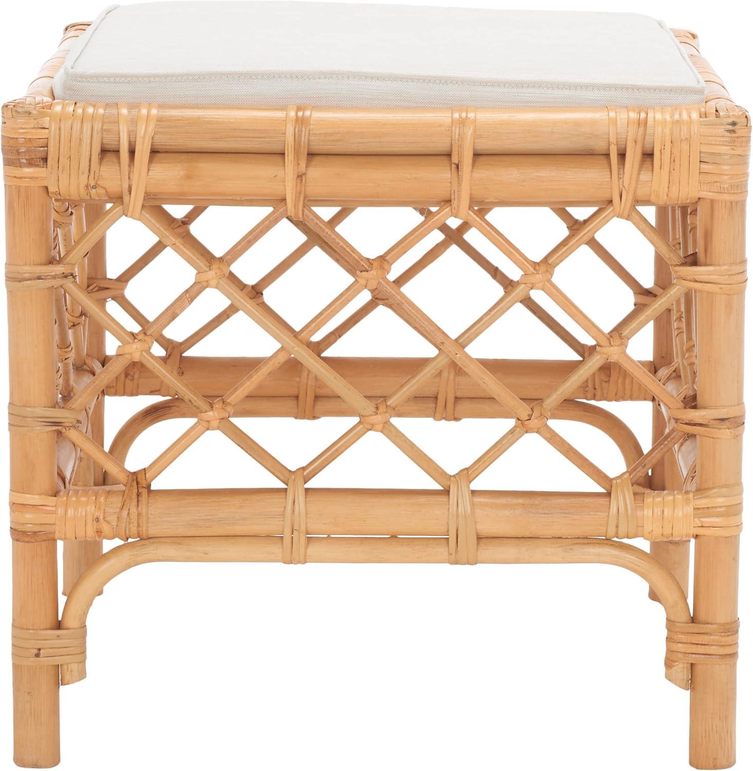 image:imageSAFAVIEH Home Collection Larroux HoneyWhite Rattan Solid Wood Ottoman with Cushion Fully Assembled
