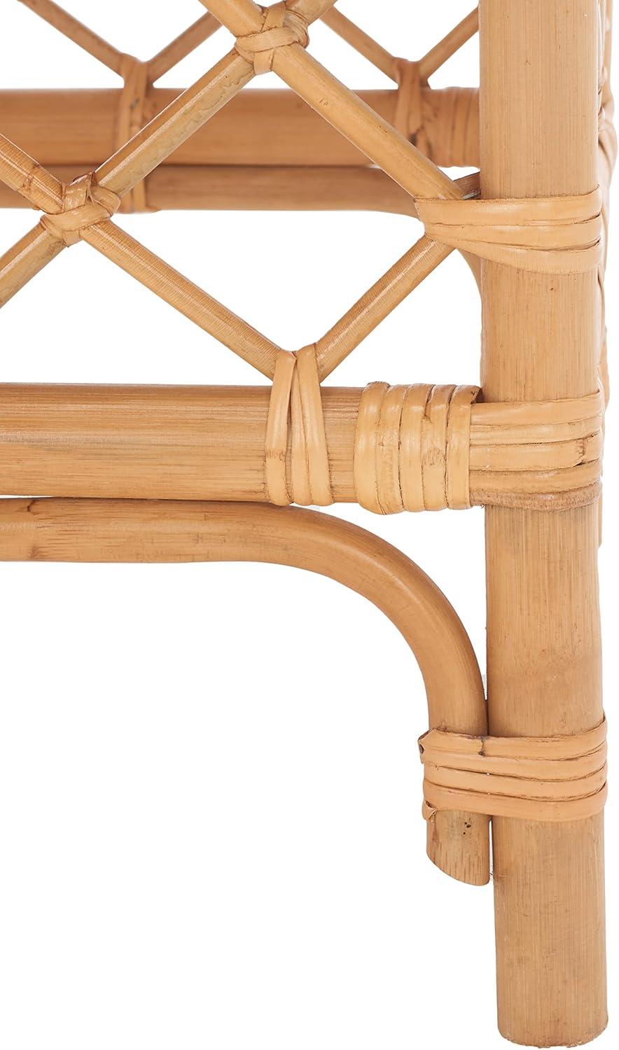 image:imageSAFAVIEH Home Collection Larroux HoneyWhite Rattan Solid Wood Ottoman with Cushion Fully Assembled