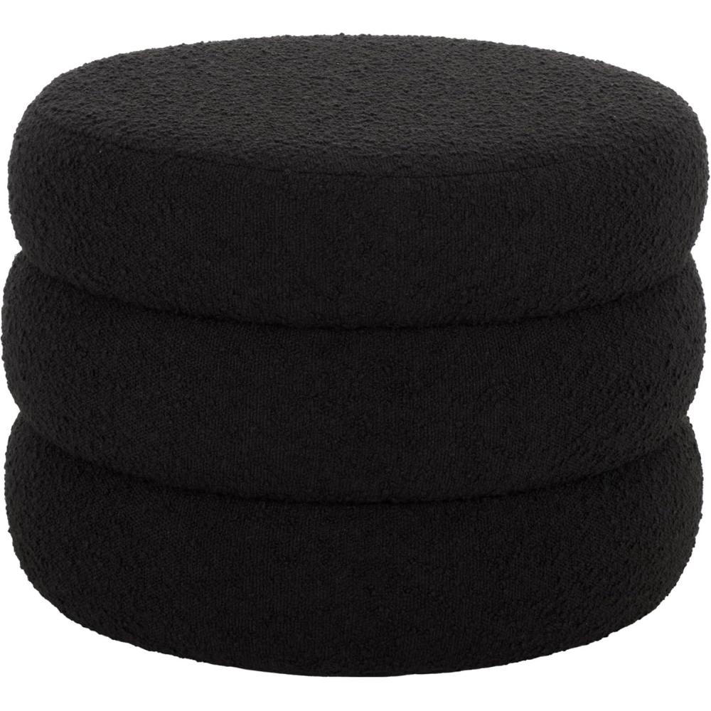 image:imageSAFAVIEH Home Collection Ryth Black Boucle Ottoman Round Upholstered Accent Stool for Living Room or Bedroom Fully Assembled OTT3401FBlack