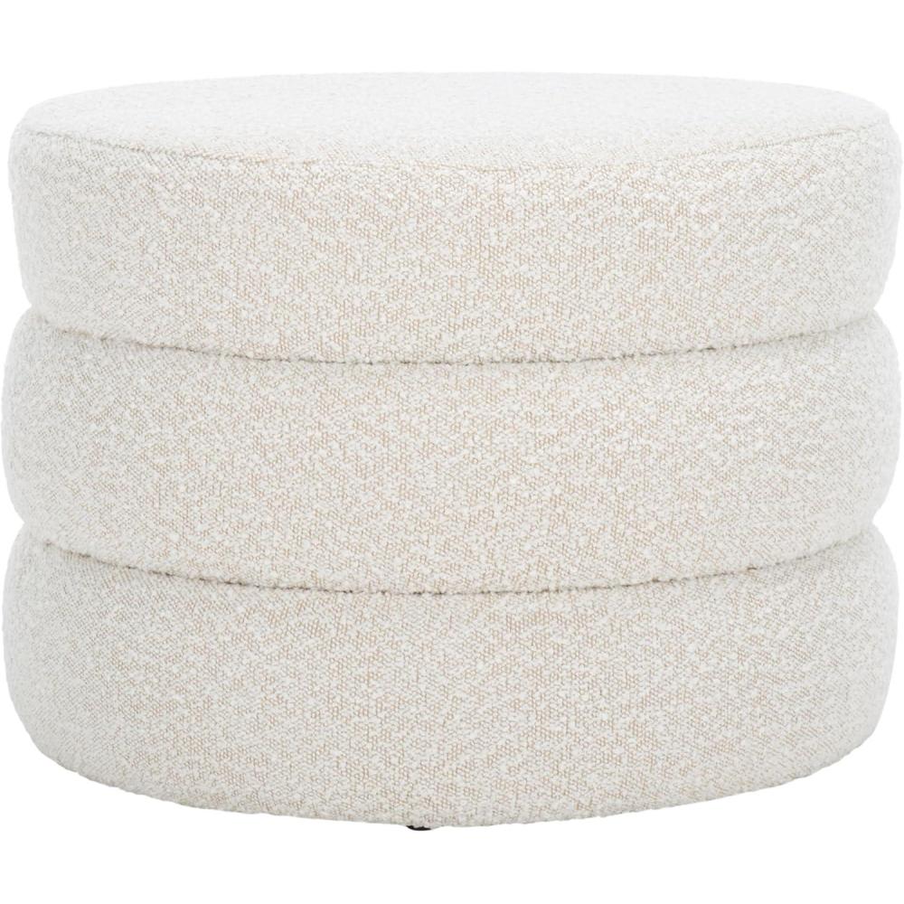 image:imageSAFAVIEH Home Collection Ryth Black Boucle Ottoman Round Upholstered Accent Stool for Living Room or Bedroom Fully Assembled OTT3401FLight Beige