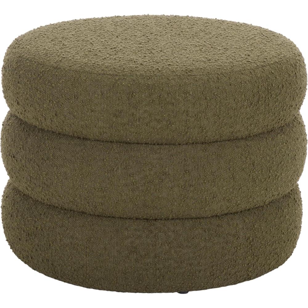 image:imageSAFAVIEH Home Collection Ryth Black Boucle Ottoman Round Upholstered Accent Stool for Living Room or Bedroom Fully Assembled OTT3401FOlive
