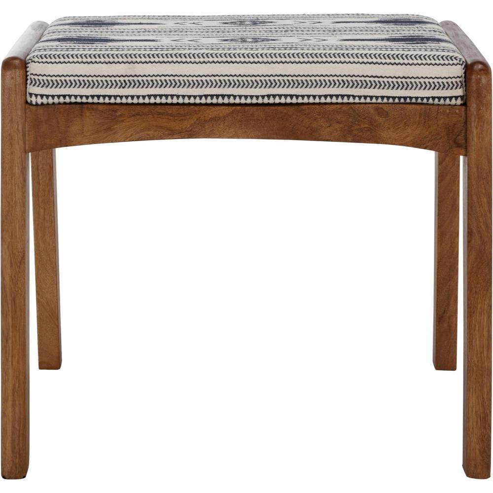 image:imageSAFAVIEH Home Collection Ute Boho Tribal Navy amp White Upholstered Cushion Ottoman with Natural Wood Frame Footrest Accent Seat Fully Assembled OTT3700ANavy WhiteNatural