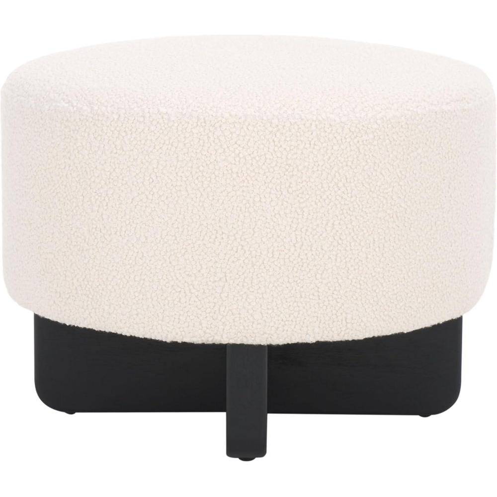 image:imageSAFAVIEH Home Collection Alistair OffWhite BoucleBlack Solid Wood Round Ottoman Fully AssembledOff WhiteBlack