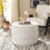 SAFAVIEH Home Collection – Ryth Black Boucle Ottoman, Round Upholstered Accent Stool for Living Room or Bedroom, Fully Assembled (OTT3401F)(Light Beige)