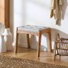 SAFAVIEH Home Collection – Ute Boho Tribal Navy & White Upholstered Cushion Ottoman with Natural Wood Frame, Footrest Accent Seat, Fully Assembled (OTT3700A)(Navy White/Natural)