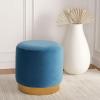 SAFAVIEH Home Collection Abrea Denim Blue Velvet and Black Round Ottoman(Denim Blue / Gold)
