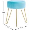 SAFAVIEH Home Collection Abrea Steel Blue Velvet and Gold Round Ottoman(Aqua / Gold)