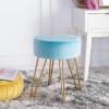 SAFAVIEH Home Collection Abrea Steel Blue Velvet and Gold Round Ottoman(Aqua / Gold)