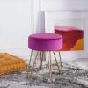 SAFAVIEH Home Collection Abrea Steel Blue Velvet and Gold Round Ottoman(Boysenberry / Gold)