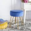SAFAVIEH Home Collection Abrea Steel Blue Velvet and Gold Round Ottoman(Steel Blue / Gold)