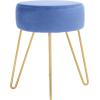 SAFAVIEH Home Collection Abrea Steel Blue Velvet and Gold Round Ottoman(Steel Blue / Gold)