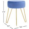 SAFAVIEH Home Collection Abrea Steel Blue Velvet and Gold Round Ottoman(Steel Blue / Gold)