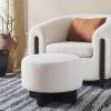 SAFAVIEH Home Collection Alistair Off-White Boucle/Black Solid Wood Round Ottoman (Fully Assembled)(Off White/Black)