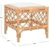 SAFAVIEH Home Collection Larroux Honey/White Rattan Solid Wood Ottoman with Cushion (Fully Assembled)