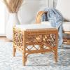 SAFAVIEH Home Collection Larroux Honey/White Rattan Solid Wood Ottoman with Cushion (Fully Assembled)
