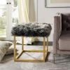 Safavieh Home Collection Rowan Black Contemporary Glam Velvet Square Ottoman,(Grey)