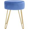 SAFAVIEH Home Collection Abrea Steel Blue Velvet and Gold Round Ottoman(Steel Blue / Gold)