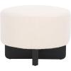 SAFAVIEH Home Collection Alistair Off-White Boucle/Black Solid Wood Round Ottoman (Fully Assembled)(Off White/Black)