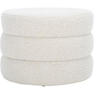 SAFAVIEH Home Collection – Ryth Black Boucle Ottoman, Round Upholstered Accent Stool for Living Room or Bedroom, Fully Assembled (OTT3401F)(Light Beige)