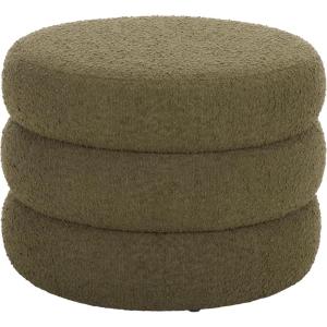 SAFAVIEH Home Collection – Ryth Black Boucle Ottoman, Round Upholstered Accent Stool for Living Room or Bedroom, Fully Assembled (OTT3401F)(Olive)
