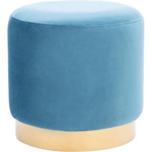 SAFAVIEH Home Collection Abrea Denim Blue Velvet and Black Round Ottoman(Denim Blue / Gold)