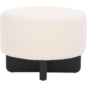 SAFAVIEH Home Collection Alistair Off-White Boucle/Black Solid Wood Round Ottoman (Fully Assembled)(Off White/Black)