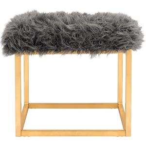 Safavieh Home Collection Rowan Black Contemporary Glam Velvet Square Ottoman,(Grey)
