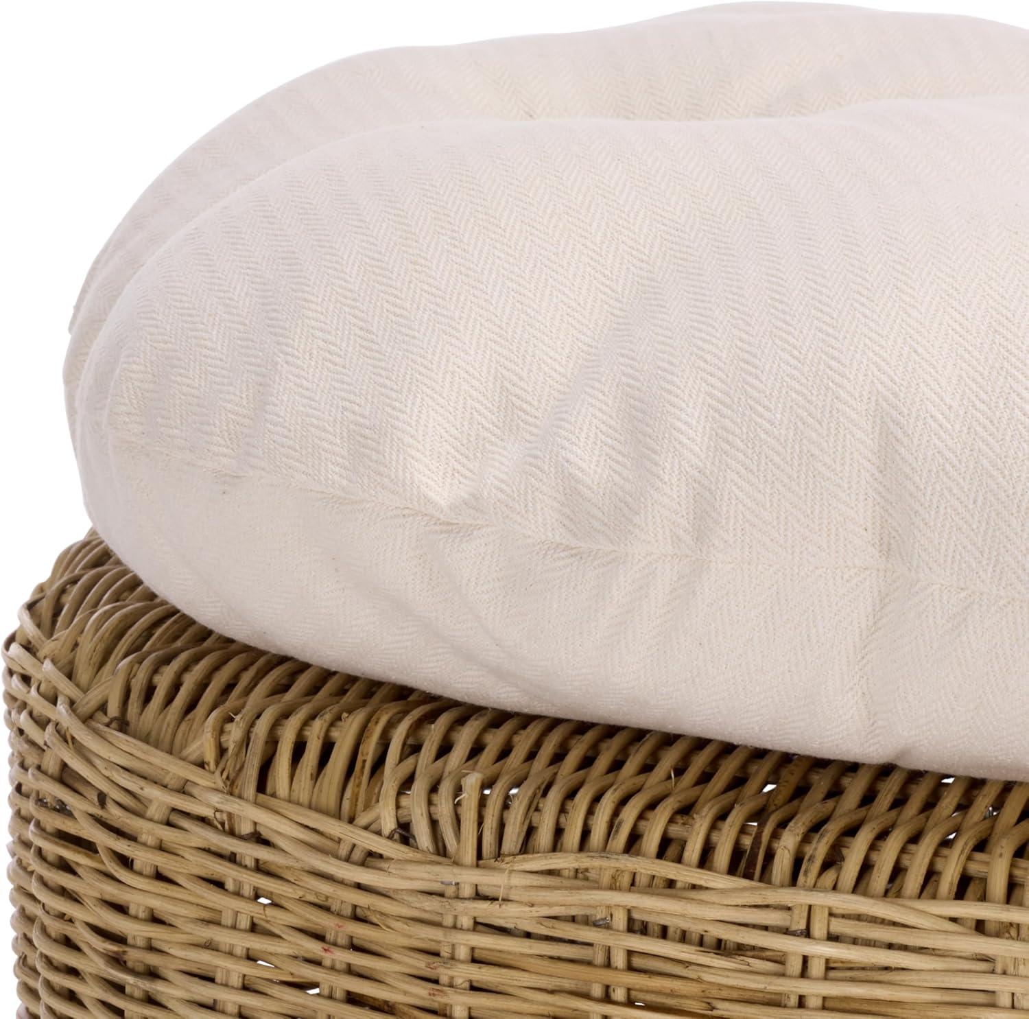 image:imageSAFAVIEH Home Collection Bori Natural amp White Round Woven Ottoman with Cushion Fully Assembled OTT6503ANaturalWhite