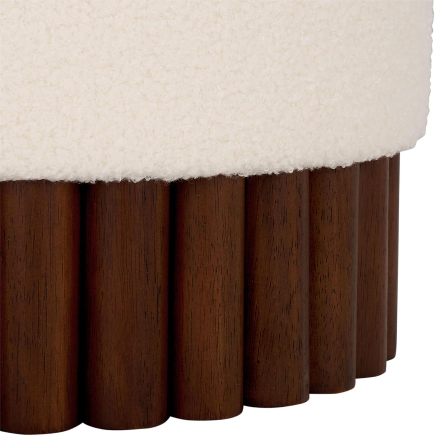 image:imageSAFAVIEH Home Collection Cerna OffWhite Ottoman with Dark Brown Solid Wood Base Modern Round Accent Seat Fully Assembled OTT3402AOff WhiteDark Brown
