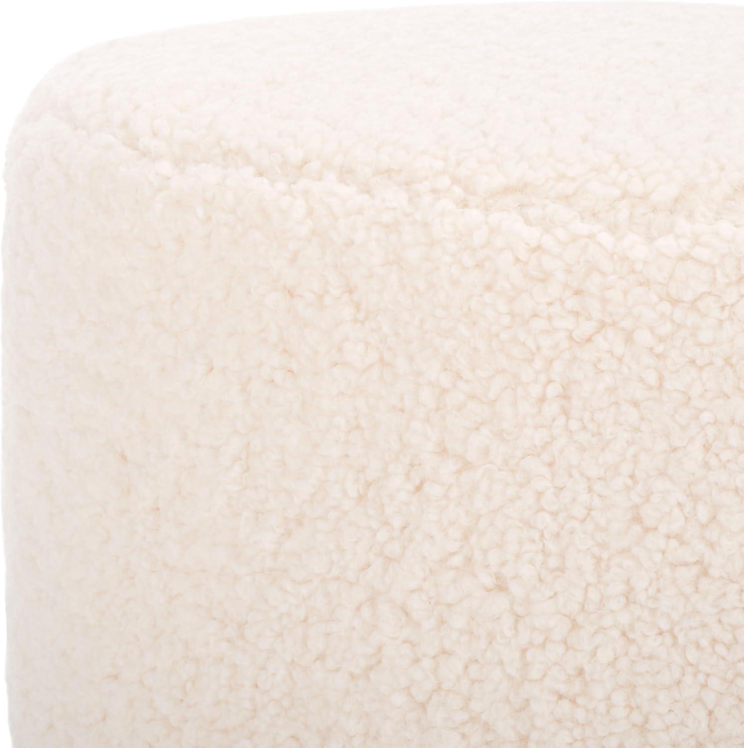 image:imageSAFAVIEH Home Collection Alistair OffWhite Faux ShearlingBlack Solid Wood Round Ottoman Fully AssembledOff WhiteBlack