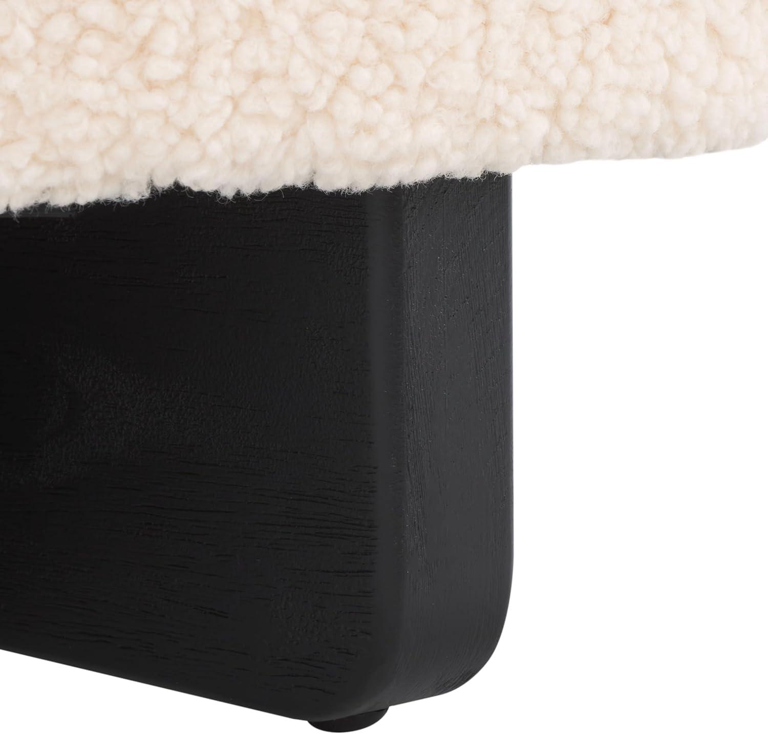 image:imageSAFAVIEH Home Collection Alistair OffWhite Faux ShearlingBlack Solid Wood Round Ottoman Fully AssembledOff WhiteBlack