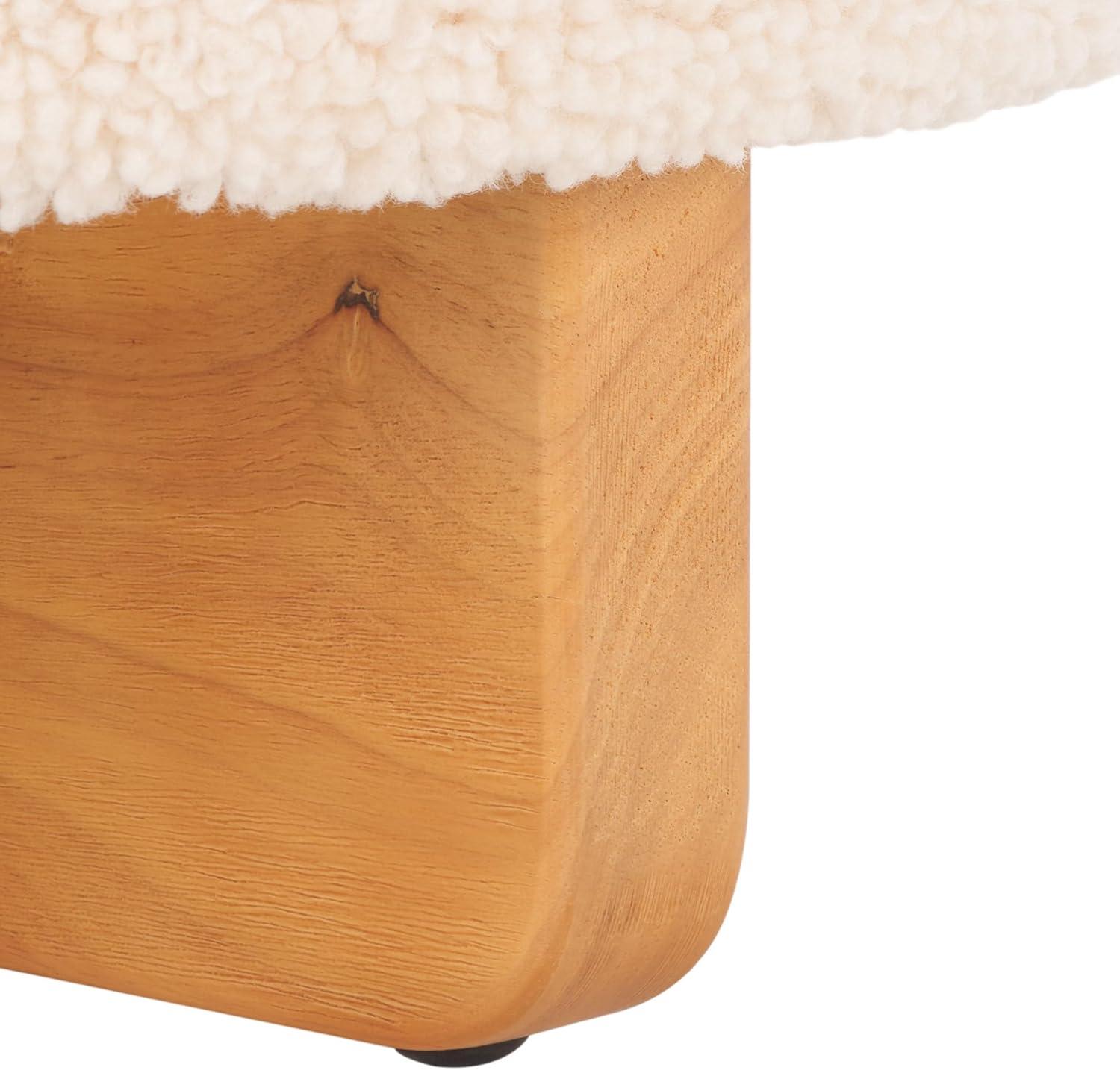 image:imageSAFAVIEH Home Collection Alistair OffWhite Faux ShearlingBlack Solid Wood Round Ottoman Fully AssembledOff WhiteNatural