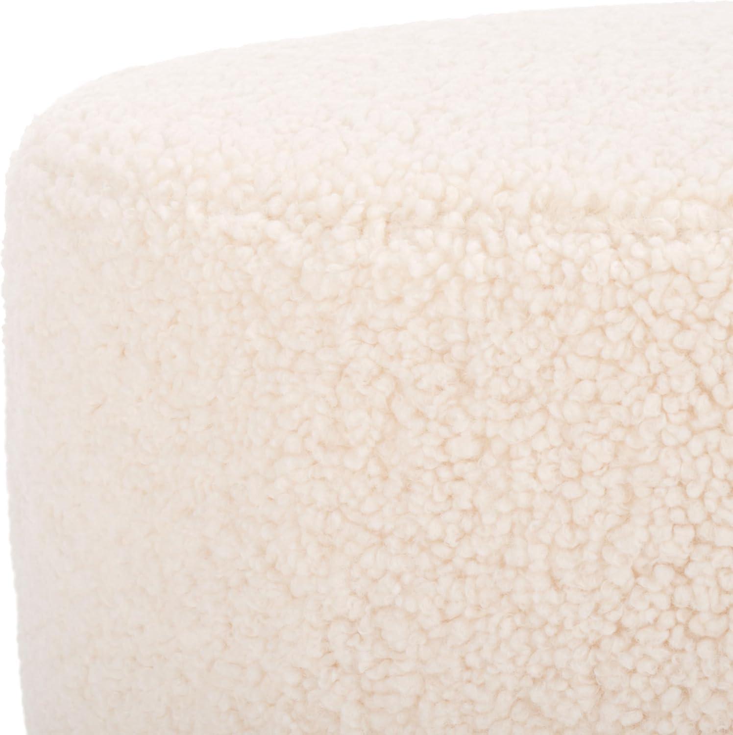 image:imageSAFAVIEH Home Collection Alistair OffWhite Faux ShearlingBlack Solid Wood Round Ottoman Fully AssembledOff WhiteNatural