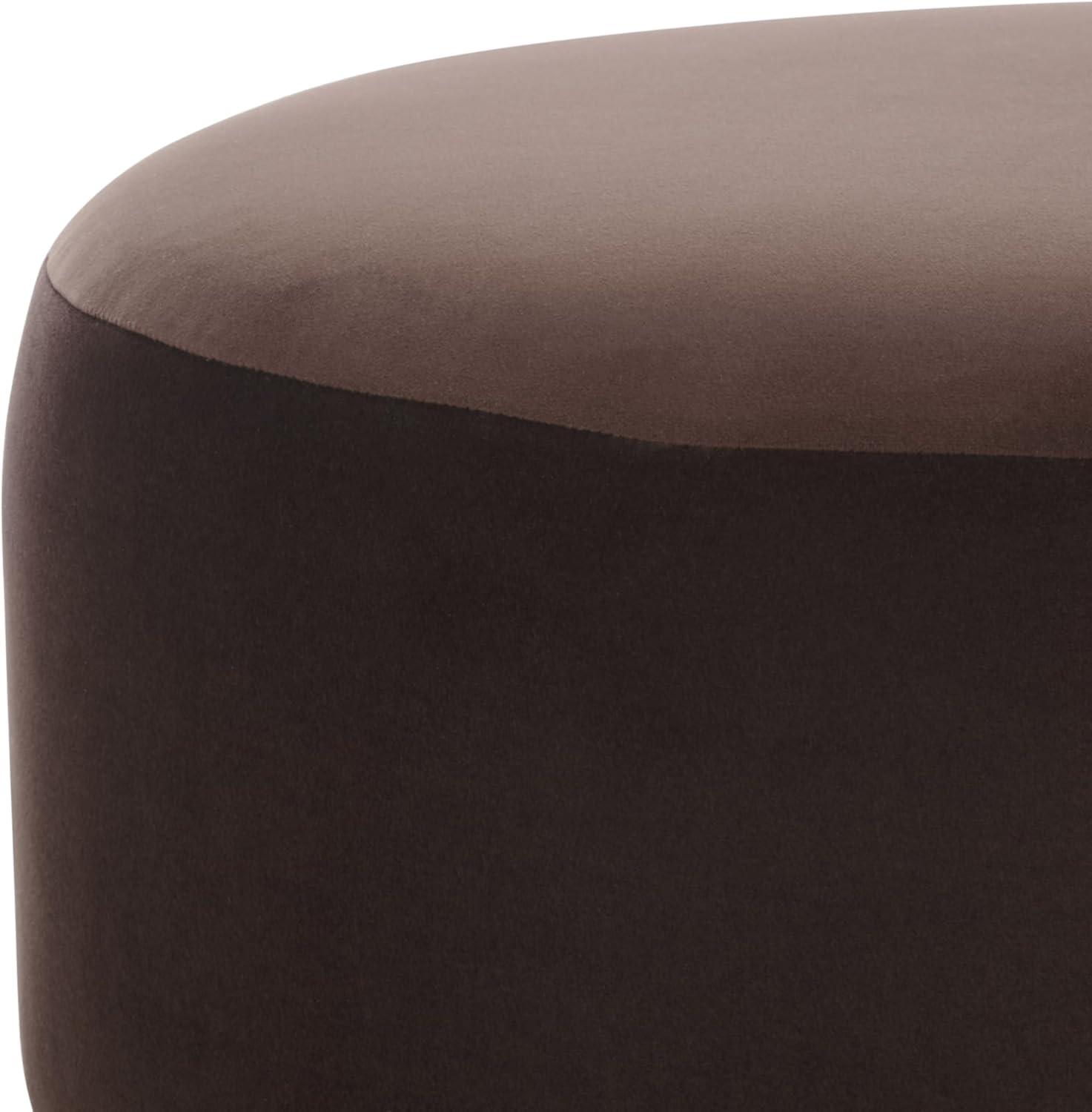 image:imageSAFAVIEH Home Collection Naref Chocolate Brown Velvet Round Cocktail OttomanChocolate