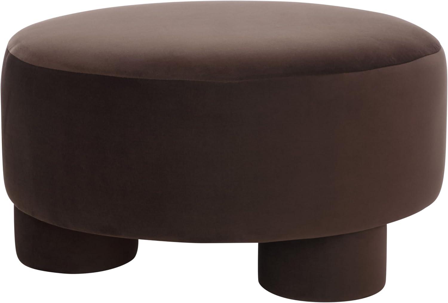 image:imageSAFAVIEH Home Collection Naref Chocolate Brown Velvet Round Cocktail OttomanChocolate