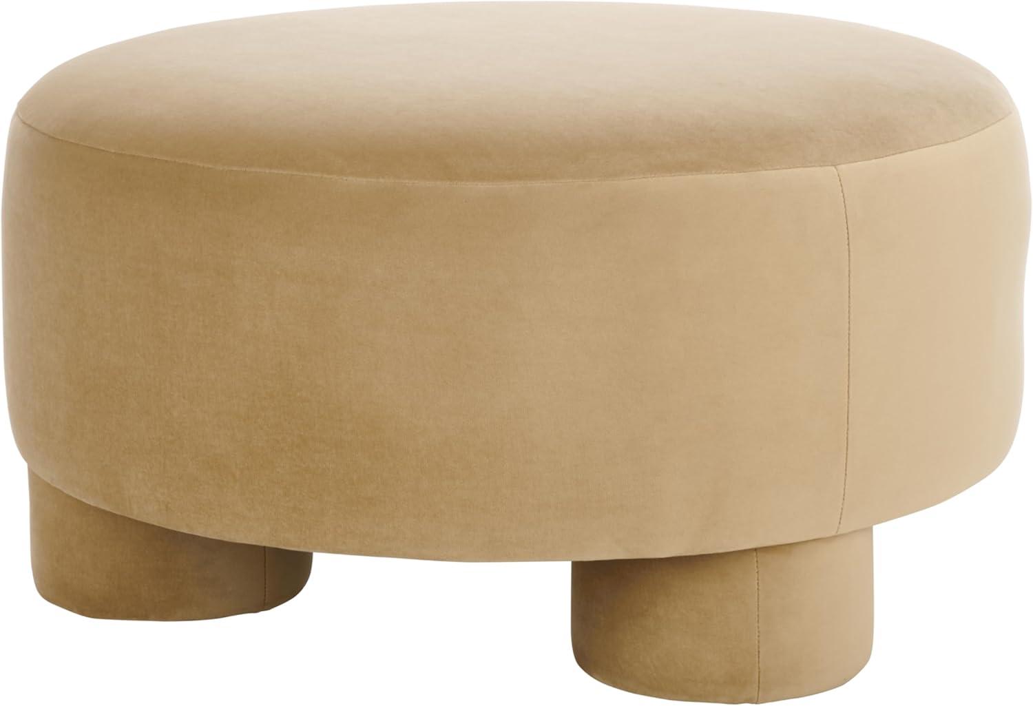 image:imageSAFAVIEH Home Collection Naref Chocolate Brown Velvet Round Cocktail OttomanTan